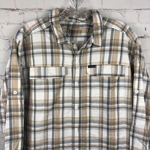 Columbia Omni-Shade Brown Plaid Button Up Men's Sz Medium